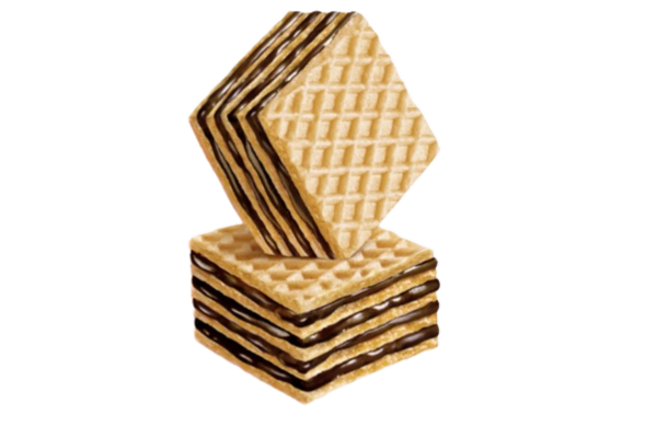 Wafer cubes with black Gianduja cream